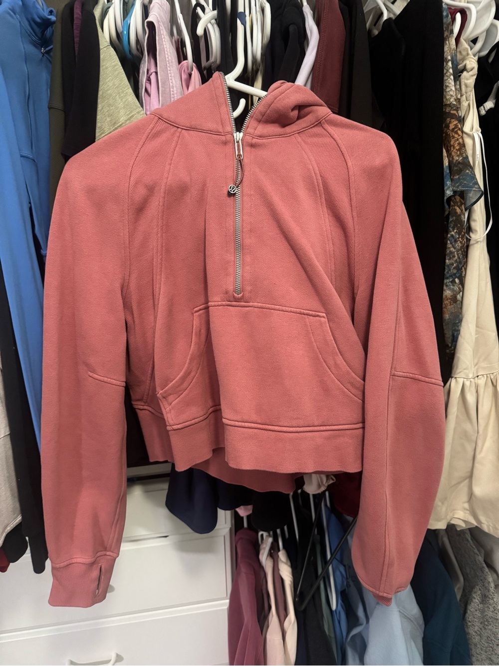 Lululemon Scuba Cropped Hooded Half-Zip Sweater - Dusty Rose